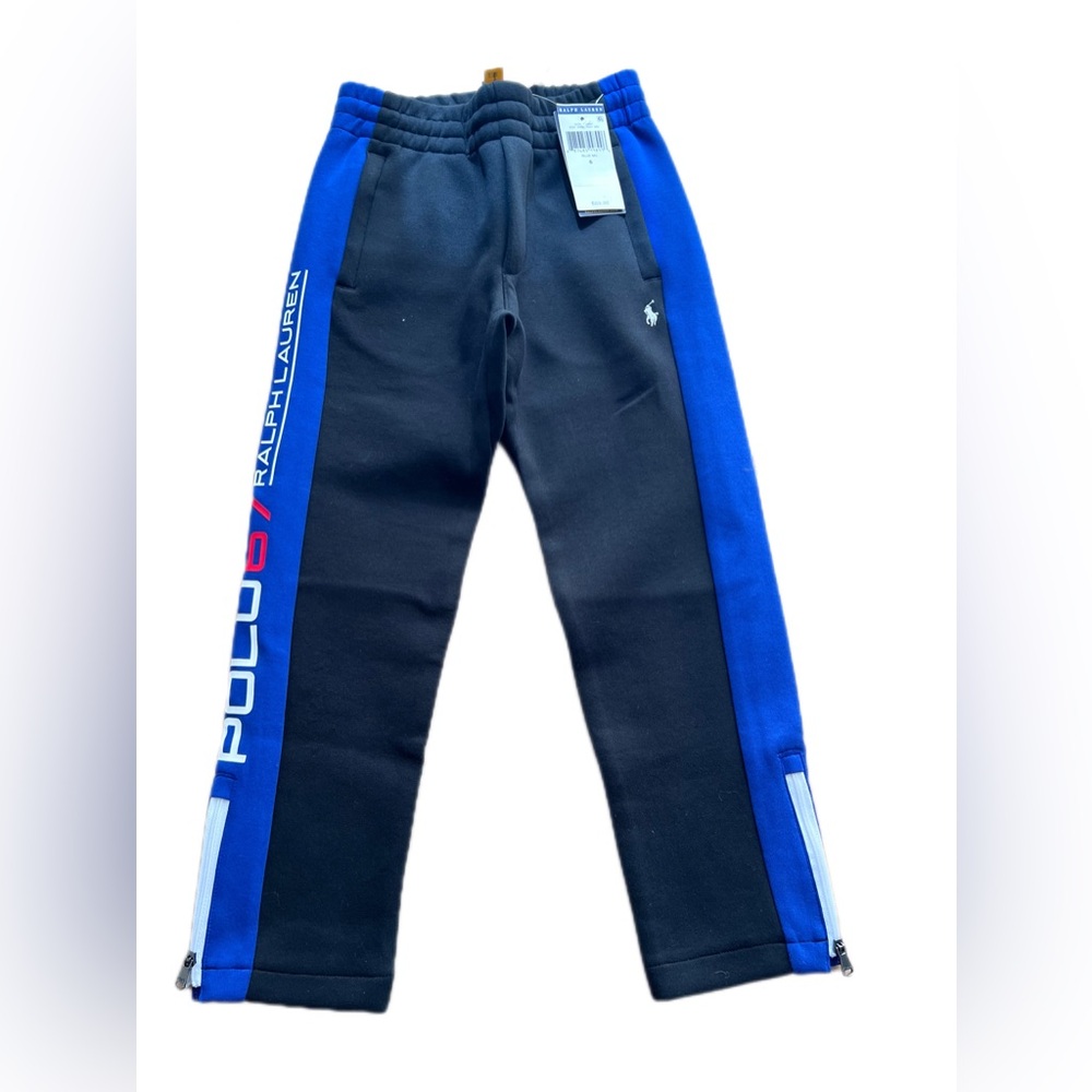 Ralph Lauren Black Sweatpants with Royal Blue Side Panels